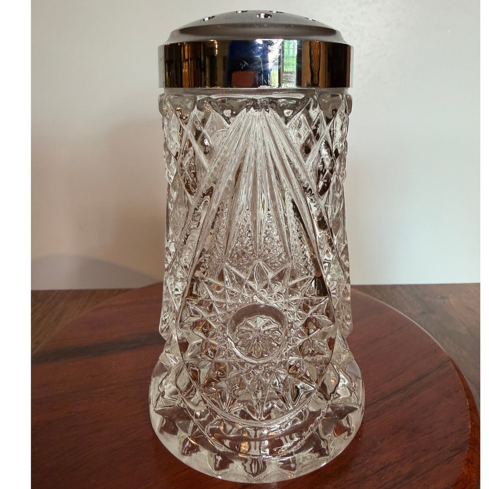 Vintage Cut Crystal Parmesan Cheese Shaker Silver Tone Top Elegant Tableware